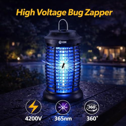 Bug Zapper Outdoor, Electric Plug-in Mosquito Zapper with 15W UV Light - color: Matte Black