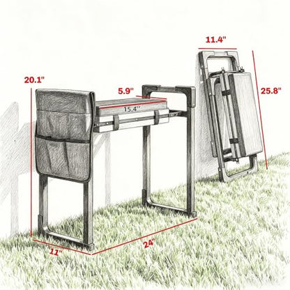 2-in-1 Garden Kneeler & Seat 330lb Capacity Folding Bench Tool Pouch