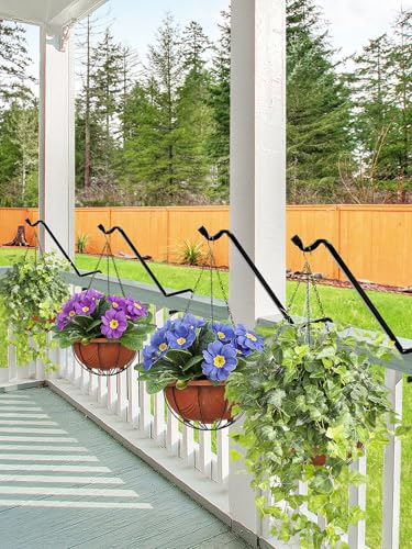 Biubee 4 Pack Deck Bird Feeder Hanger for Railing - Extended Angled Metal Deck Rail Plant Hanger for Bird Feeder Planters Lanterns Wind Chimes, Fit 2" × 4" & 2" × 6" Wooden Railings
