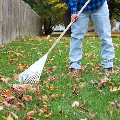 Leaf Rake – 22.5" Resin Head – 48" Hardwood Handle, White - color: White
