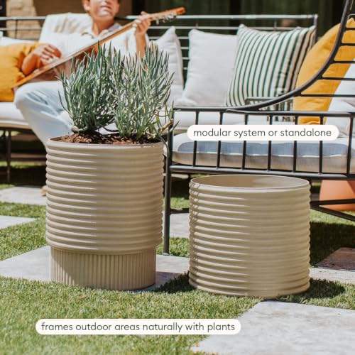 Veradek Mod Series Medium Planter - Round Outdoor Planter with Shelf - color: Sand, size: 17 inch - 2 Pack