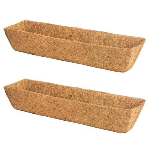 2 Pack 30 Inch Trough Coconut Liners for Window Box Planter Natural Coco Fiber Replacement Liner for Outdoor Plants Flowers Outside Coir Planters Porch Balcony Garden Decor - color: 2 Pack-brown, size: 30 Inch Trough