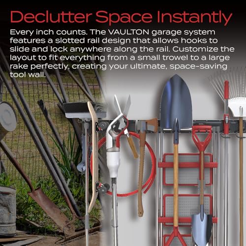 VAULTON 48" Garage Wall Organizer, Metal Slot Tool Rack, 3 Rails 8 Hooks - size: 11-Piece Set (3 Rails, 8 Hooks)