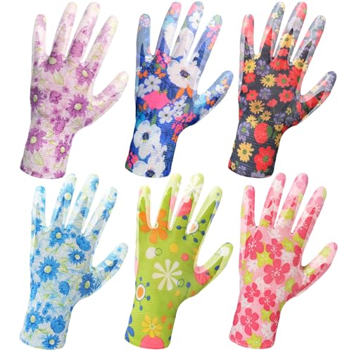 6 Pairs Gardening Gloves for Women - Breathable Rubber Coated Garden Gloves, Multi-purposes Gardening Gloves - color: Pink / Blue / Cyan / Red / Blue / Purple