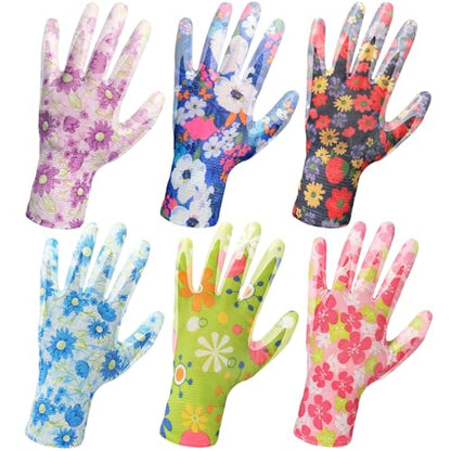 6 Pairs Gardening Gloves for Women - Breathable Rubber Coated Garden Gloves, Multi-purposes Gardening Gloves - color: Pink / Blue / Cyan / Red / Blue / Purple