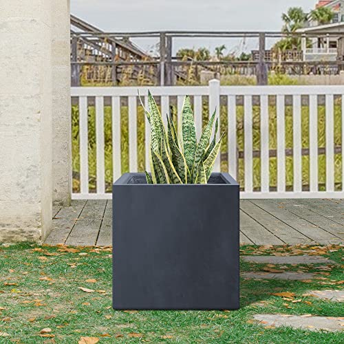 Kante Charcoal Concrete Planter 10" W, All-Weather Square Small Pot