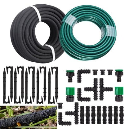 Customized Water Saving Soaker Hose System for Outdoor Plants - color: 75ft Soaker hose with 50ft garden hose
