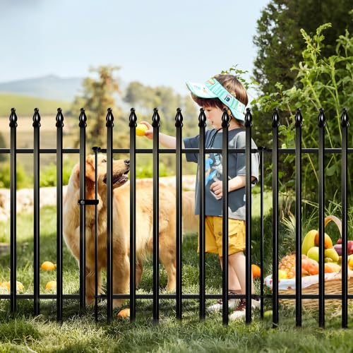 Thealyn 32" H x 24" W Metal Garden Fence with Gate, Animal Barrier, 10 Ft - color: Black, size: 32″ H x 10 ft (4 Panels + 1 Gate)
