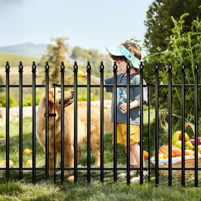 Thealyn 32" H x 24" W Metal Garden Fence with Gate, Animal Barrier, 10 Ft - color: Black, size: 32″ H x 10 ft (4 Panels + 1 Gate)