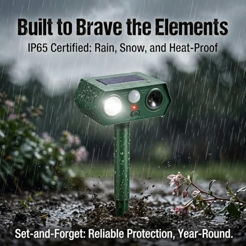 2026 Upgraded Solar Ultrasonic Animal Repeller Outdoor,Deer Repellent Devices with Motion Sensor & LED Flashing Light, Cat Deterrent for Yard,Garden,Rabbit, Squirrel, Raccoon, Dog,4 Pack Green