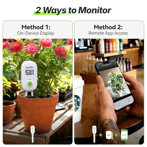 RAINPOINT Smart Digital Wireless Plant Moisture Meter Houseplants Indoor WiFi Hub Kit with Low/High Moisture Alert,Real-time Monitor Hygrometer Sensor Outdoor Gardening Push Notification&Email - color: Sensor + Hub