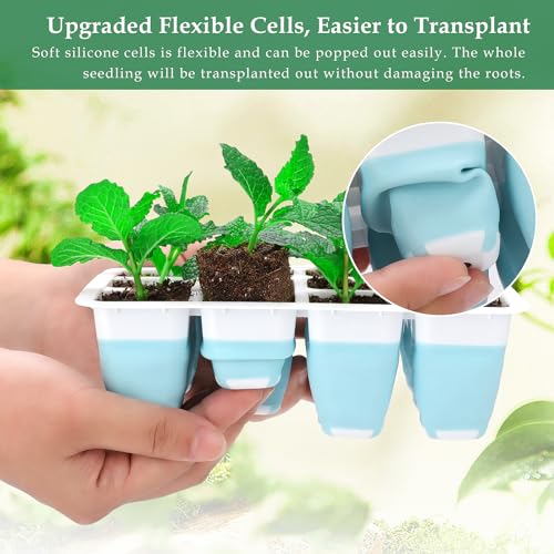 Hanaoyo 5 PCS Reusable Seed Starter Tray, 60 Cells Seed Starter Kit with Flexible Pop-Out Cells, Seedling Starter Trays for Seed Starter, Indoor Greenhouse Seeding Planting Growing - color: Blue-5 Pcs