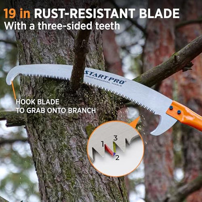 StartPro 23ft Reach Tree Pruning Saw, Telescopic Manual Lightweight Extendable 18ft Pole Saw with Sharp Carbon-Enriched Blade for Pruner for Yard, Garden, Patio & Forestry Use (18ft) - size: 18ft