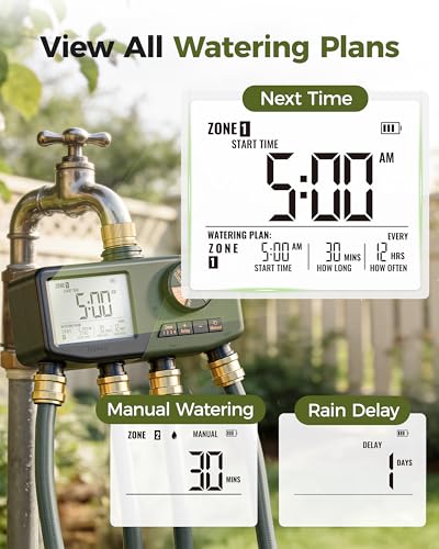 Diivoo 4 Zone Sprinkler Timer with Brass Inlet, Large Display - size: 4 Zone