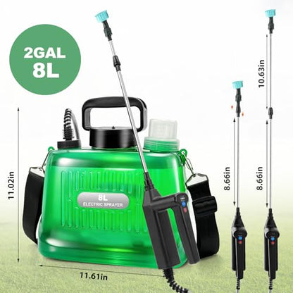 SideKing 2 Gallon Battery Powered Sprayer, Electric Garden Sprayer with 3 Adjustable Pressures & Telescopic Wand, Rechargeable Weed Sprayer for Lawn, Yard & Pest Control, 4 Nozzles Included - size: 2 Gal