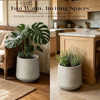 Kante Weathered Concrete Planter 16.5" Dia All-Weather Round Large Pot - color: Weathered Concrete, size: 15.3" D