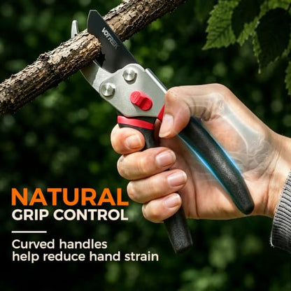Bypass Pruning Shears, 8.5" Jam-Proof Spring Clippers for branches - color: Cherry Red