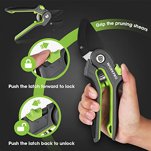 WORKPRO Pruning Shears, Garden Clippers with SK5 Steel Blades, 8" Anvil
