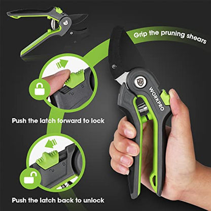 WORKPRO Pruning Shears, Garden Clippers with SK5 Steel Blades, 8" Anvil