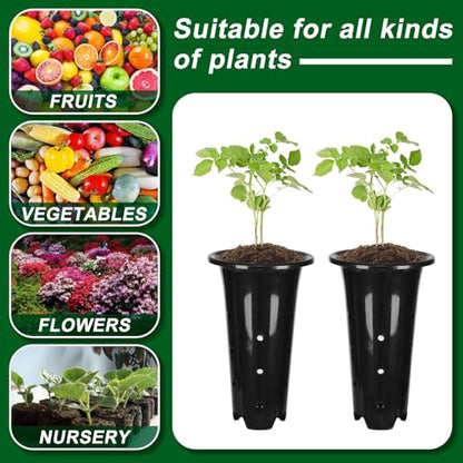 15 Pack Black Deep Plant Nursery Pots with Drainage Holes, (5.3" Wx8.66 H)