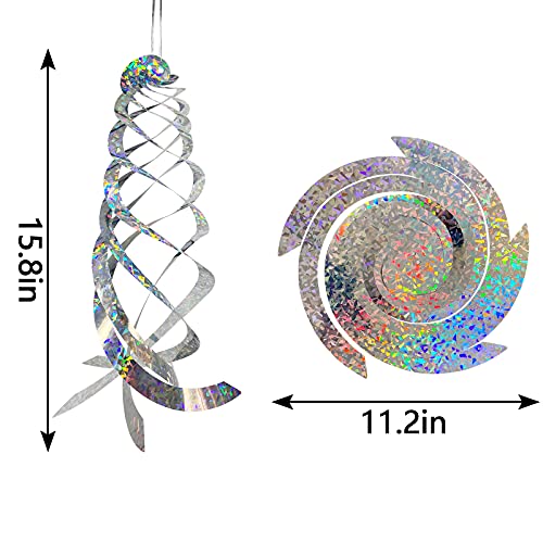 8 PCS Bird Spiral Hanging Reflectors, 15.8" L Hanging Bird Deterrents - color: Silver-8Pcs