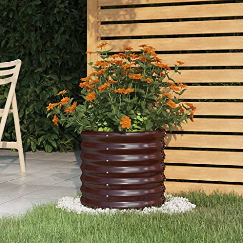 Round Metal Garden Planter, 15.7-Inch Powder-Coated Steel Plant Pot for Outdoor Balcony Terrace Decor, Durable Flower Herb Container, Brown - color: Brown, size: 15.7" x 15.7" x 14.2" & 1