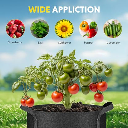 iPower 5-Pack 10 Gallon Plant Grow Bags Thickened Nonwoven Aeration Fabric Pots Heavy Duty Durable Container, Strap Handles for Garden, Black - color: Black, size: 10 Gallon
