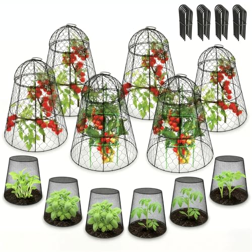 Garden Cloches for Plants, Chicken Wire Plant Cages, Plant Protectors from Animals, Combo Pack, 12 Pcs (6 Large 17.7" × 12.8" + 6 Small 5.87" × 9") - size: Set of 6+6