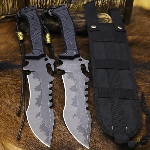 BA-KOR U.S.A 8mm thick DC53 steel 38.5CM (15.4in) (full tang) fixed knife+Nylon sheath&(5.9in) cerium igniter, suitable for outdoor hunting, camping, Jungle Survival, exploration, EDC tool knife