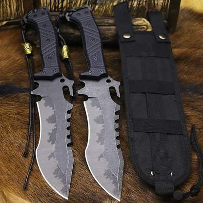 BA-KOR U.S.A 8mm thick DC53 steel 38.5CM (15.4in) (full tang) fixed knife+Nylon sheath&(5.9in) cerium igniter, suitable for outdoor hunting, camping, Jungle Survival, exploration, EDC tool knife