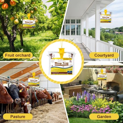 Wasp Traps Outdoor Hanging 6 Pack Disposable Yellow Jacket Traps Carpenter Bee Killer Bug Catcher Bags Outside Insect Control Farm Patio Lawn Garden
