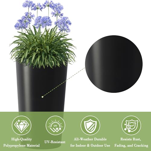 22 Inch Front Porch Planters Set of 2, Round Tall Planters for Outdoor Plants, Large Plant Pot with Brushed Finish for Front Door, Black Tree Planter - color: Black
