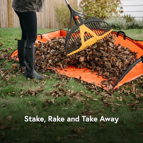 4' x 6' Sport Leaf Tarp - 24 sq ft Yard Cleanup Tarp with 6 Handles & Ground Stakes for Raking, Garden Debris & Yard Waste Removal, Wind Proof - size: 4' x 6'
