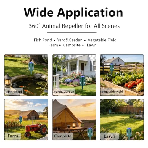 Rechargeable 360° Solar Ultrasonic Animal Repeller Motion Sensor Deer Repellent Devices, Deer Deterrent with Flashing Light, Repel Dog Cat Skunk Rabbit Squirrel Yard Garden Outdoor - size: 2 Pack