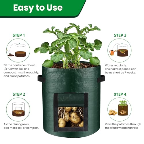 10 Gallon 8-Pack Grow Bags, Durable PE Fabric Pots with Flap and Handles, Green Planter Bags for Potato Vegetables Flowers Herbs Garden Outdoor, 17.7''x13.8'' Large for All Plants Growing - size: Green-8 Pack