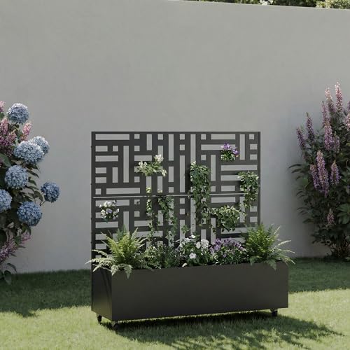 Metal Raised Garden Bed with Trellis and Wheels, 47"x47"x16" (Black-Street) - color: Black-street, size: 47"x47"x16"