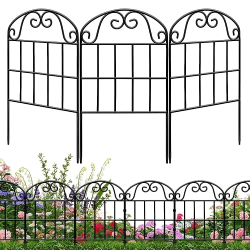 24.5in(H) x10.8ft(L) Garden Fence Animal Barrier, 10 Pack Tall Decorative Metal Fencing Panel, Arched Black Fence for Dog, Yard, Patio Outdoor Decor - size: 10 Pack, 10.8ft(L) x 24.5in(H)