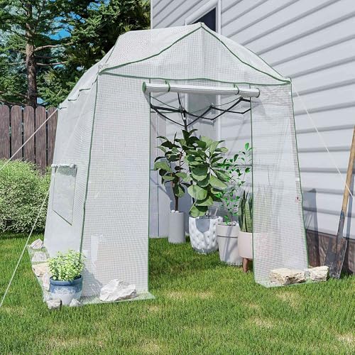 8.5 x 7 ft Pop‑up Walk‑in Greenhouse for Outdoor Winter Plant Protection - color: White, size: 8.5' x 7'