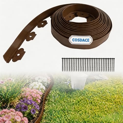 Landscape Edging 33FT,Garden Borders Edging【2IN Hight】with 30 Spikes（Brown） - color: Brown, size: 2IN×33FT