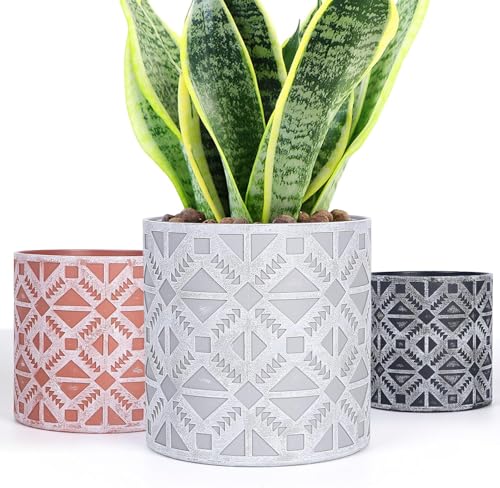 lokeisna Plant Pots, Set of Indoor Plant pots, Plastic Planter with Drainage and Saucer, Modern Distinctive Self Watering Plant Pot, Spray Spots (Indoor Plant Pots) - color: Multicolored 3 Pcs