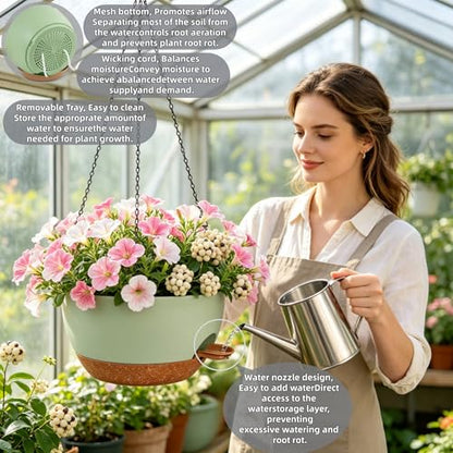 12" Self Watering Hanging Planters with Chains, Green Brown，2 Pack - color: Green Brown, size: 2 pack 12 inches