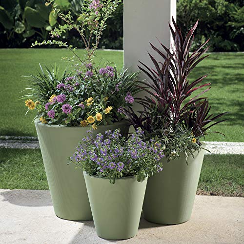 Crescent Garden Madison Planter– Weather-Resistant, Double Walled Indoor/Outdoor Plant Pot with Drain Hole – Durable All-Season Flower Container, 16" W (Mocha)