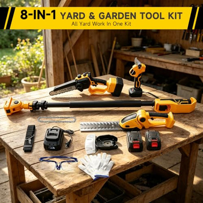 8-in-1 Cordless Pole Chainsaw, Hedge Trimmer, SK5 Pruning Shears Combo