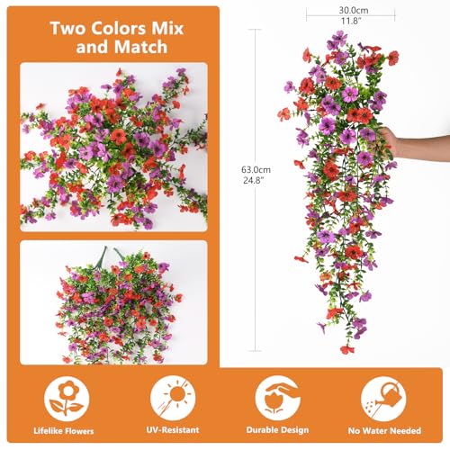 Hommyea Artificial Fake Flowers Plants for Outdoors Silk Hanging Home Decor - color: Purple Red