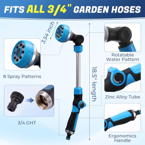 Meanplan 2 Pack Watering Wands for Garden Hose, 18.5 Inch, 180° Head