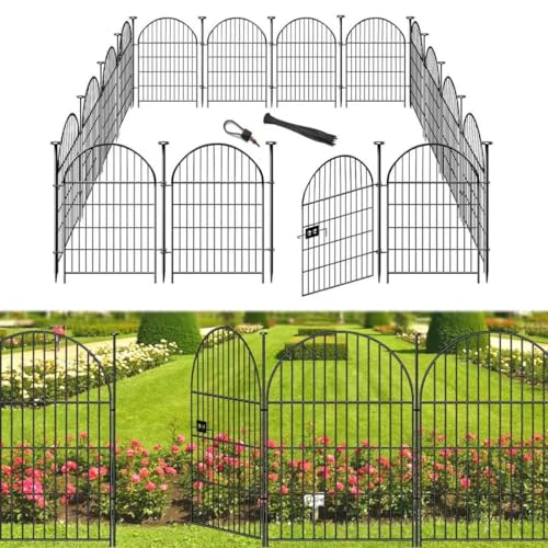 Tall Garden Fence with Gate, 32 in(H) x35 Ft(L) Garden Fencing Animal Barrier, 16 Panels Dog Digging Fences Barrier, Black Rustproof Flower Fence Border, Flower Bed Fencing for Outdoor Yard - size: 32''(H)-16panels-35ft(L)