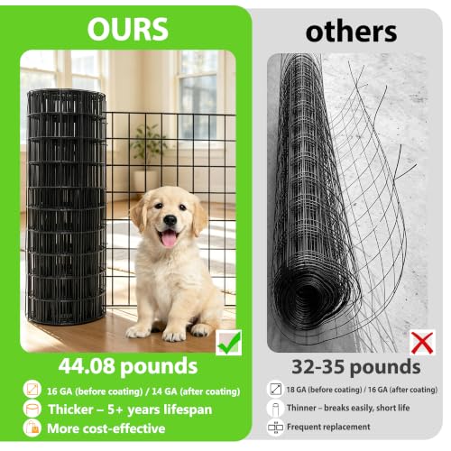 Black PVC Coated Welded Wire Fencing,2"x3" 16 Gauge,48inch H x 100ft L Garden Wire Fence Roll,2/3/4/5/6ft Tall x 50/100 ft Long Hardware Cloth Metal Mesh for Yard,Farm,Chicken,Dog,Vegetable Protection - color: Black, size: 2"x3" 48inx100ft