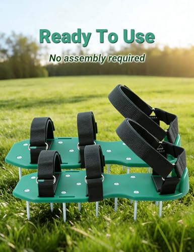 Lawn Aerator Shoes, Soil Aerator Grass Tool with Dual Hook & Loop Straps - color: Green