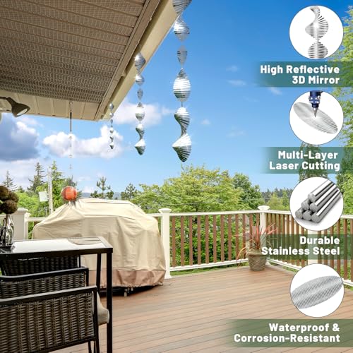 Bird Deterren for Outside Patio, High Reflective Fishbone Bird Scare Devices Wind Spinners Outdoor Decor, 3D Mirror Bird Reflectors to Keep Swallows Sparrow Away Garden Porch Pool Windows