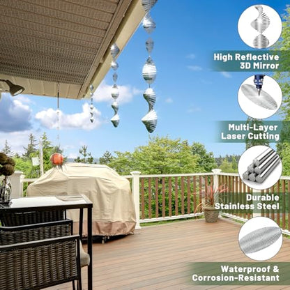 Bird Deterren for Outside Patio, High Reflective Fishbone Bird Scare Devices Wind Spinners Outdoor Decor, 3D Mirror Bird Reflectors to Keep Swallows Sparrow Away Garden Porch Pool Windows